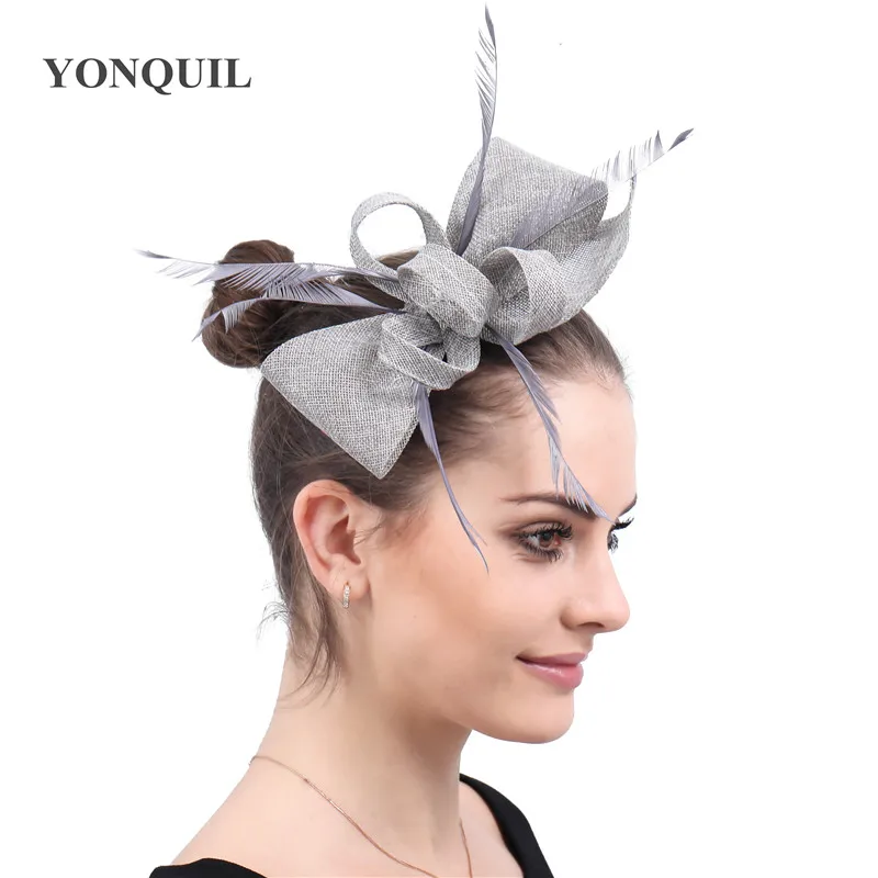

Fuchsia Grey Sinamay Fascinator Hair Clip For Women Wedding Hat Ladies Fashion Show Church Party Bride Married Feather Headdress
