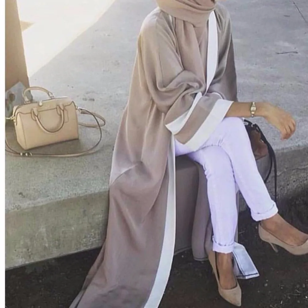 Мусульманское Полосатое платье Abaya хиджаб туника кардиган длинный халат кимоно