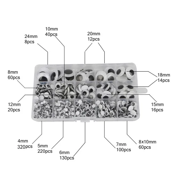 Approx 1000PCS Одна коробка, около 900 шт, разные размеры 5 мм-24 мм, для глаз, подвижные Глазные яблоки, пластиковые глаза с клейкой наклейкой для куклы, игрушки, сделай сам - Цвет: Approx 1000PCS