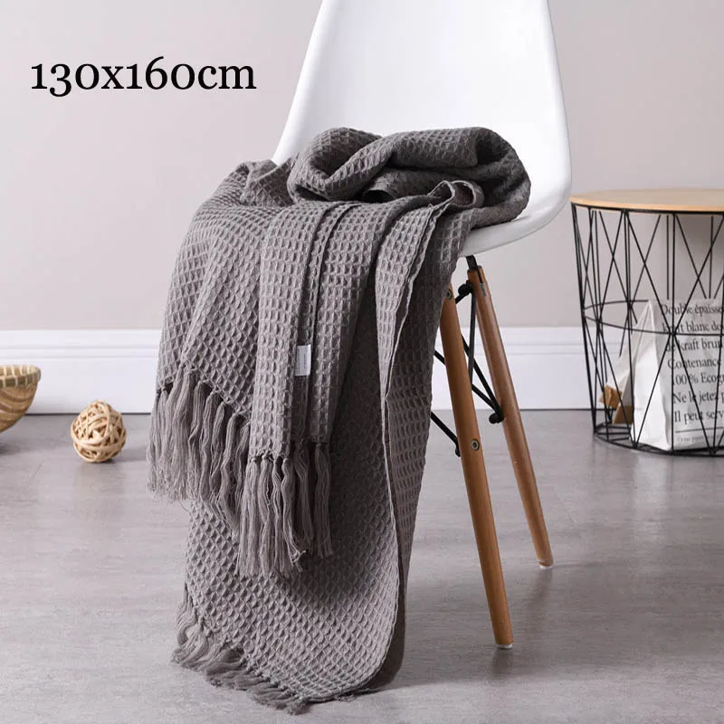 dark grey Вафельное вязаное шерстяное одеяло для кровати с кисточкой Manta Cobertor массивное вязаное одеяло s диван плед Рождественское украшение для дома - Цвет: dark grey