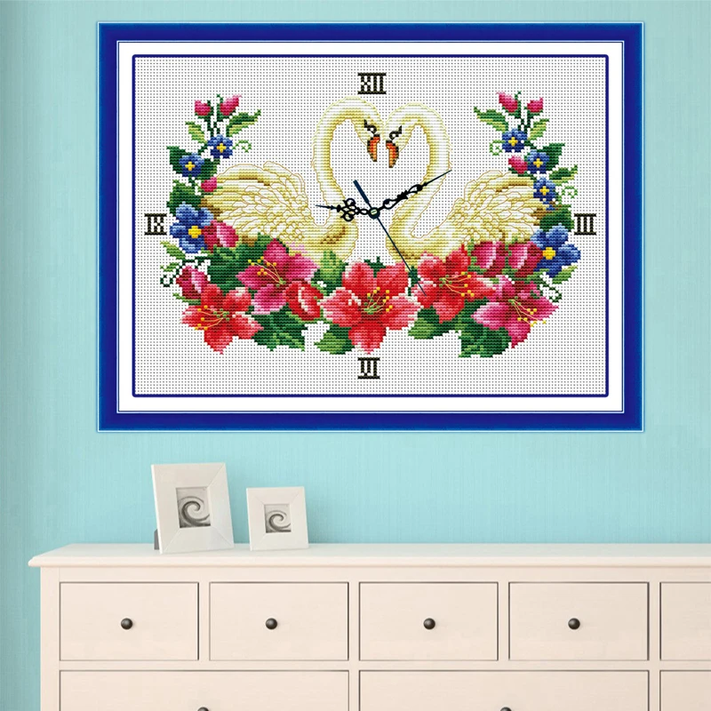 Свободный корабль вышивки крестом наборы хлопка 11ct вышивка Лебедь часы картины