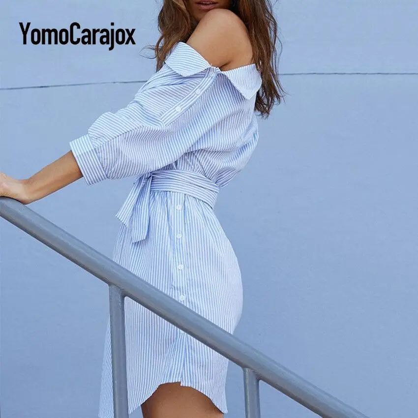 Женское летнее платье YomoCarajox Элегантное синее с открытыми плечами|party dresses|dress