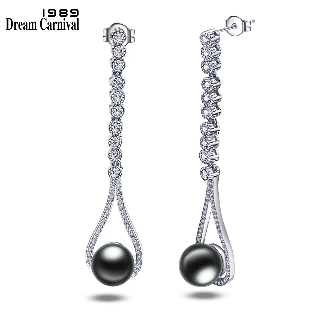 Dreamcarnival 1989 Новые Модные Синтетические серые жемчужные шарики длинные висячие серьги для женщин белые CZ подарки Brincos WE3811