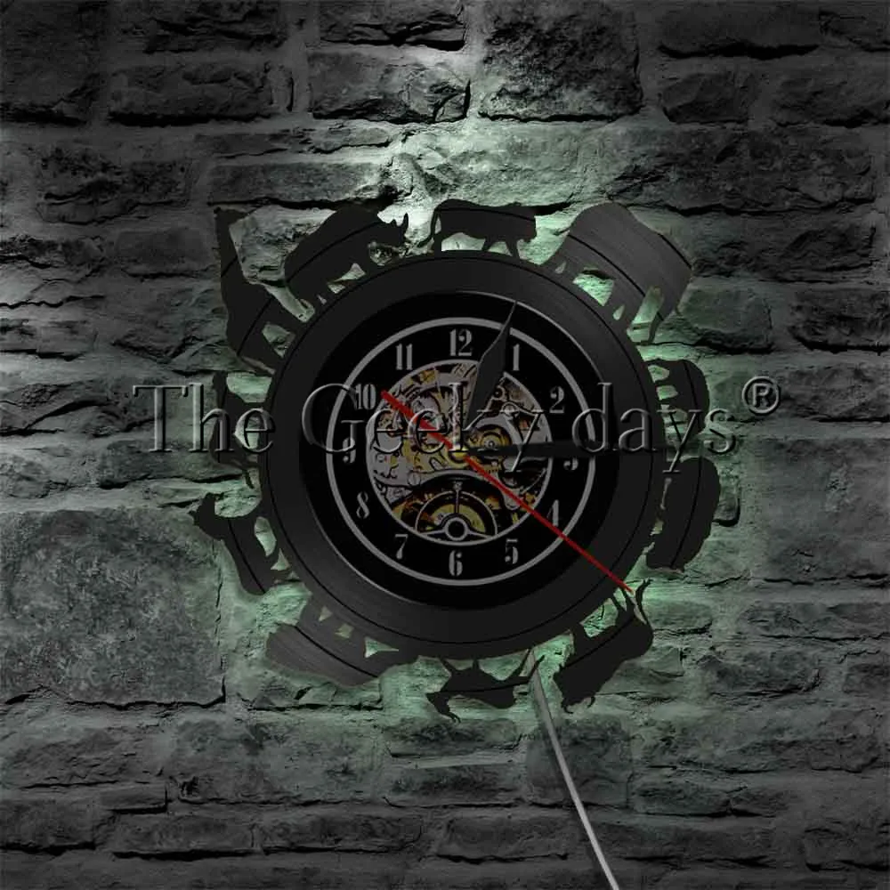 Africa Animals Vinyl Record Wall Clock Led Silhouette Night Lights Unique Gift Idea For Wildlife Lover | Дом и сад