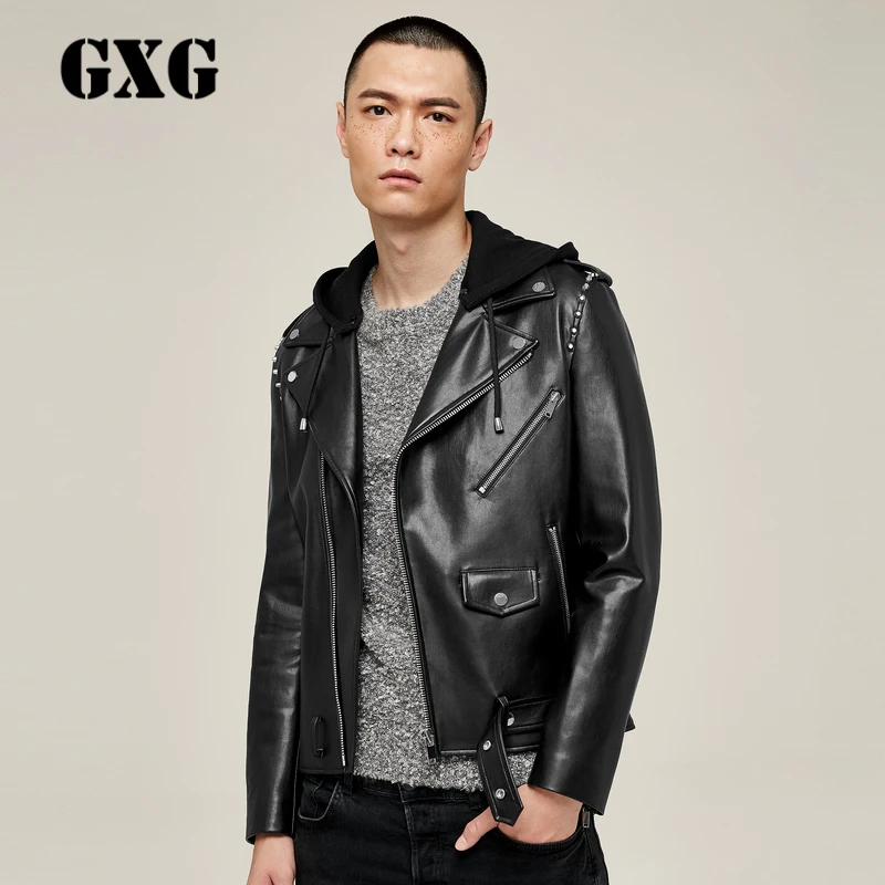 Gxg Мужская 2017 Осень Новая мода ремонт Черный с заклепками из искусственной кожи