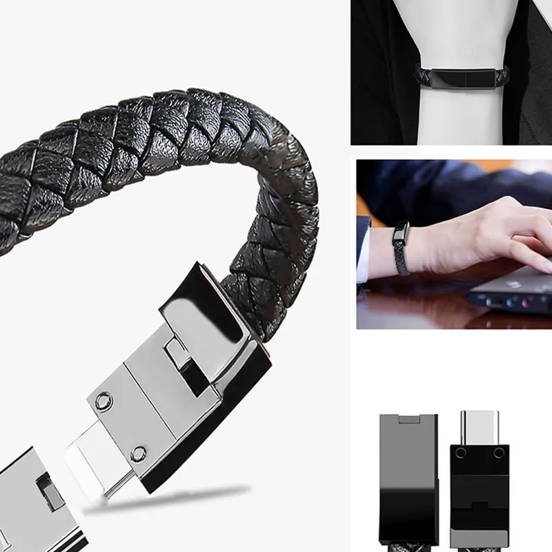 Открытый Портативный кожаный мини микро USB браслет зарядное устройство кабель