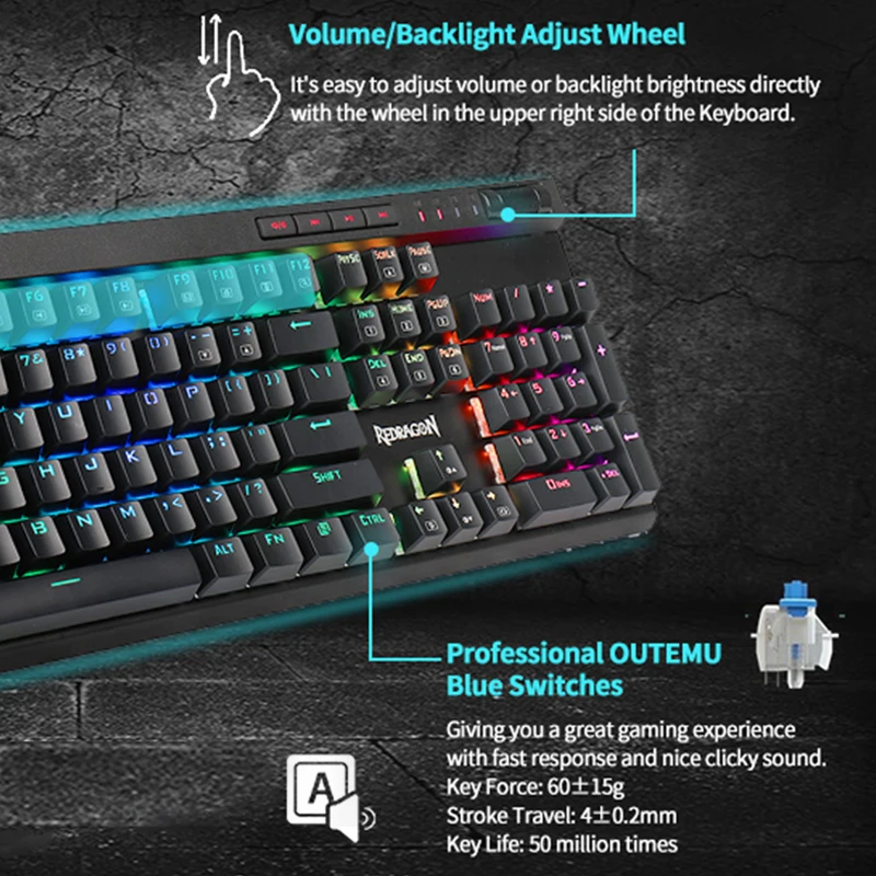Игровая клавиатура Redragon K580 RGB светодиодный механическая с подсветкой 104 клавиш