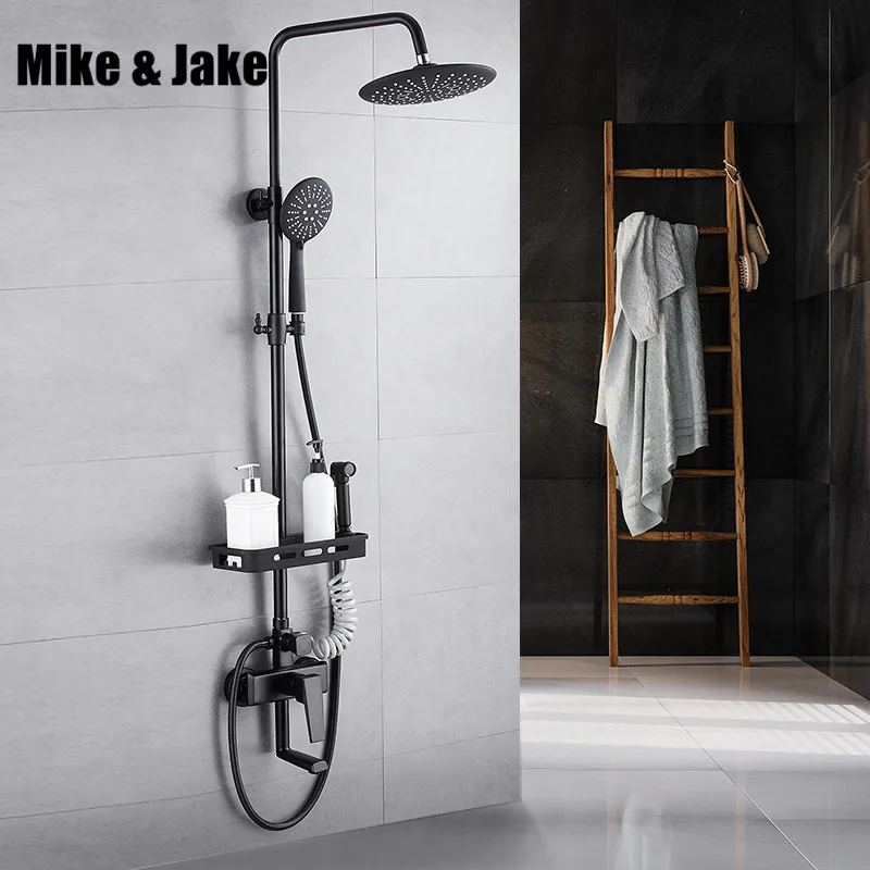 

Black shower mixer set with bidet bathroom shower wall bathroom four function shower faucet Bathtub black bidet shower MJ9888