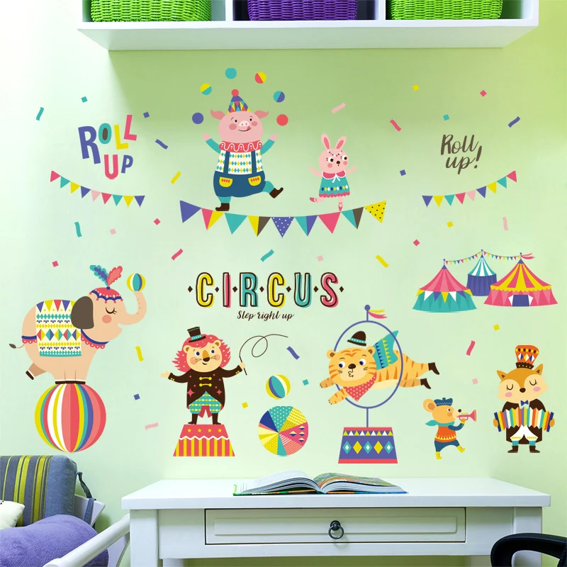 ZooYoo мультфильм diy цирк детские наклейки на стену для детей комнаты для мальчиков, для девочек в спальню украшения дома слон Свинья мышь наклейки