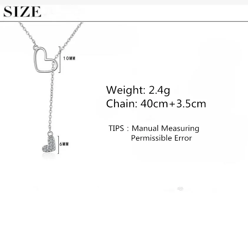 

New Double Heart Full Zircon Pendant Necklace For Women Adjustable Short Clavicle Chain Choker 925 Sterling Silver Jewelry SAN46