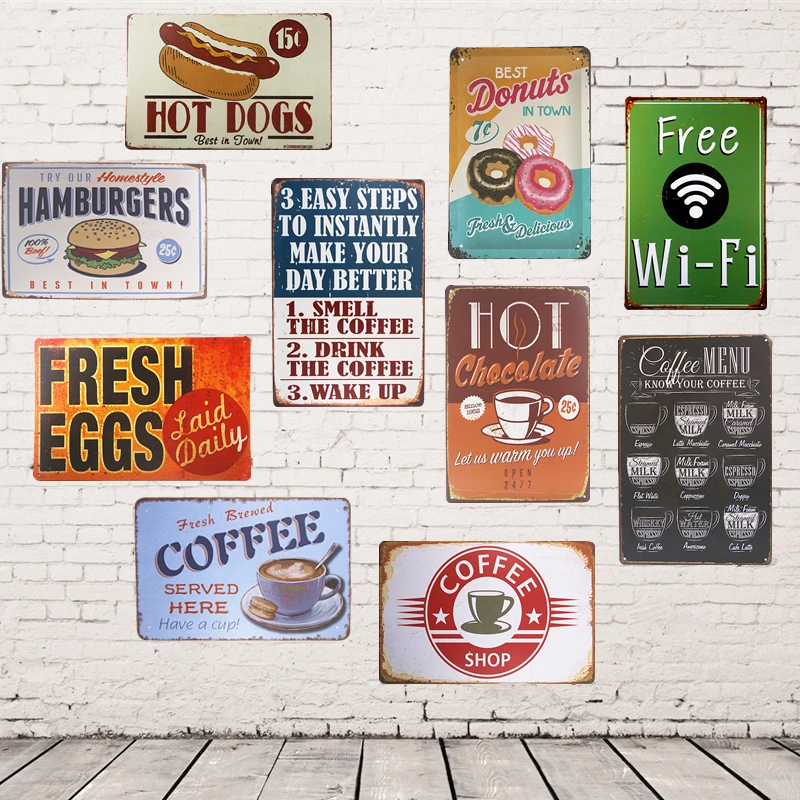 Меню кофе винтажные металлические жестяные знаки яйцо хот дог для хамбурга