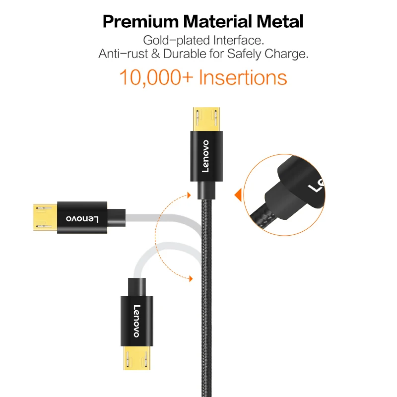 Lenovo оригинальный Micro USB кабель 1 м нейлоновый Плетеный быстро зарядный