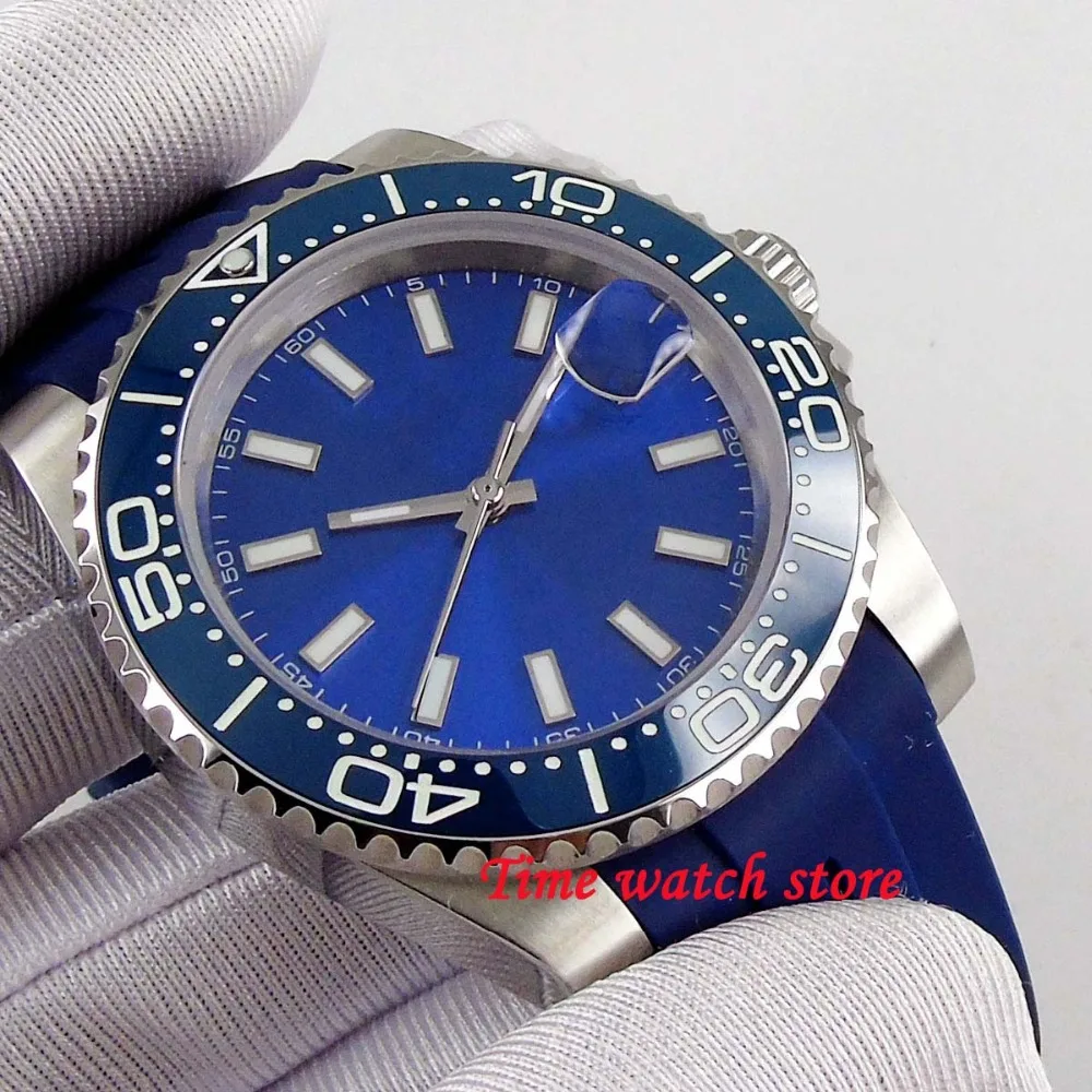 Bliger 40 мм 21 jewels Miyota 8215 автоматический синий стерильный циферблат Мужские часы