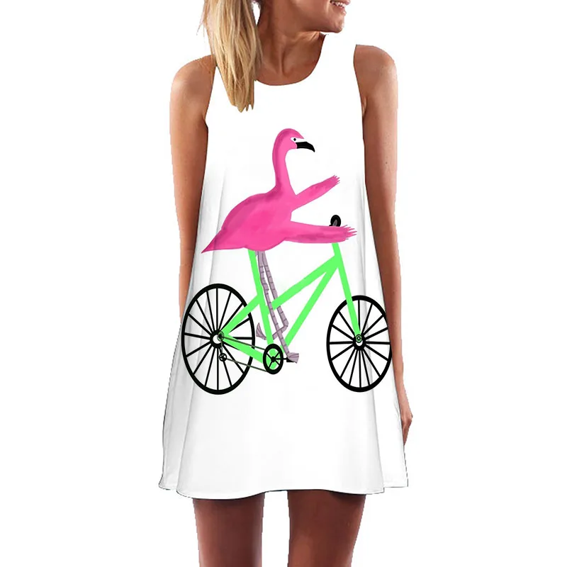 skater dress Vestidos летнее платье с Фламинго женское платье без рукавов трапециевидной формы с круглым вырезом в богемном стиле пляжное вечернее платье 3D короткое винтажное платье Сарафан - Цвет: skater dress