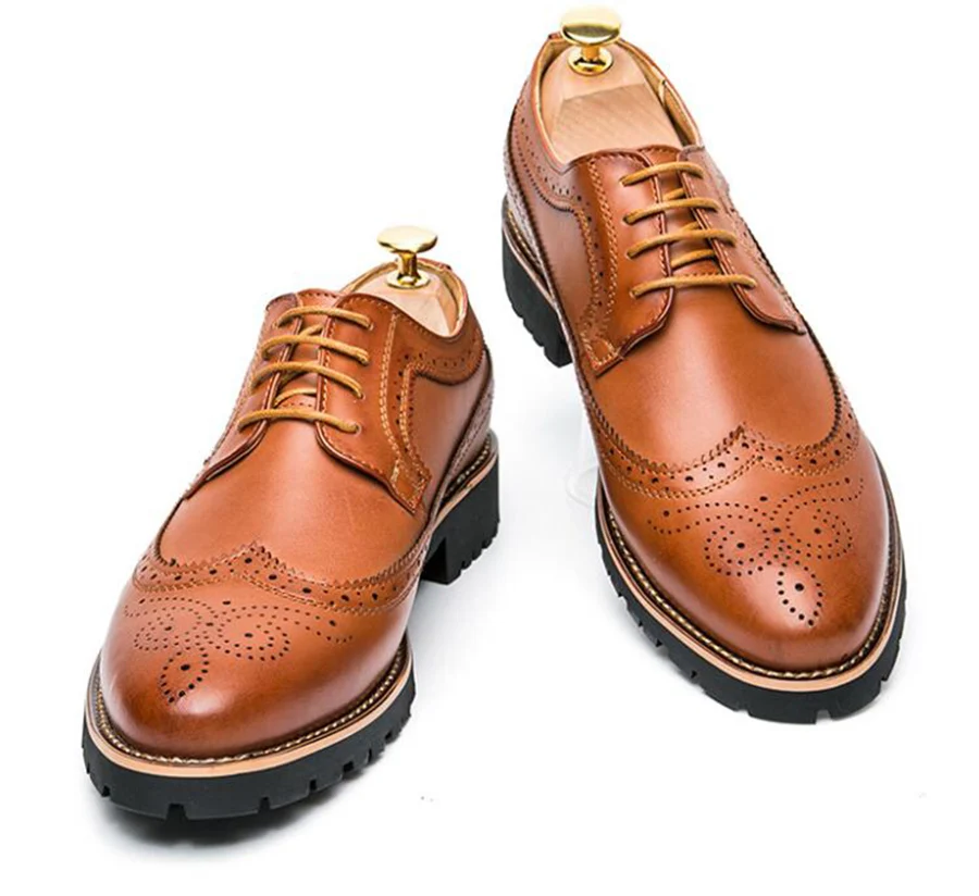 Fashion Great Men Oxfords Black Brown White Yellow PU Leather Leisure Flats Shoes Pointed Toe Carve Lacing Brogue | Обувь