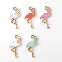 10 pcslot enamel charm cute pink flamingo bird earring charms pendant bracelet handmade jewelry findings diy ins craft yz013