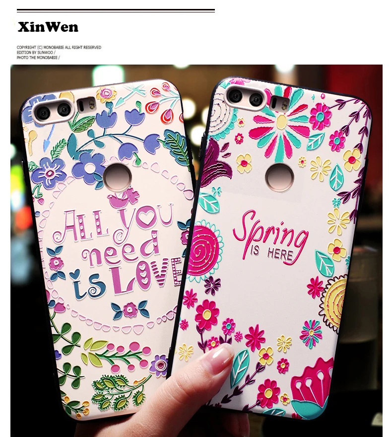 XinWen coque чехол для HuaWei Honor 8 Honor8 силиконовый ПК + ТПУ рельефный мягкий цветочный