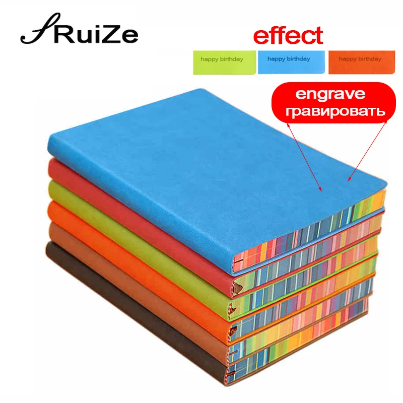 

RuiZe Soft Cute Notebook A5 Leather Journal Diary Cover 2021 School Note Book Stationery Thick Paper Colorful Engrave Name