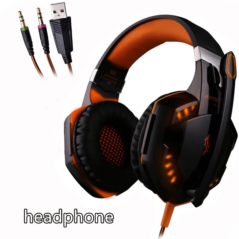 G2000 black orange KOTION каждый Gaming Headset игра наушники глубокий бас стерео наушники с светодиодный свет микрофон для портативных ПК PS4 Xbox - Цвет: G2000 black orange