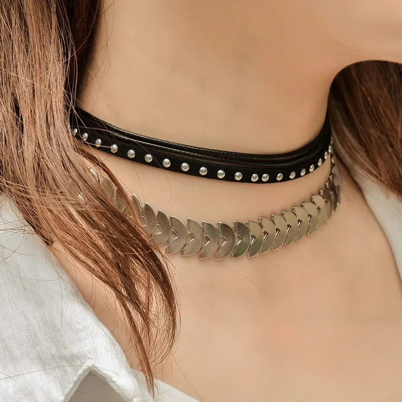 Elessical в стиле панк из металла Заклёпки проложили колье Многослойная ключицы цепи