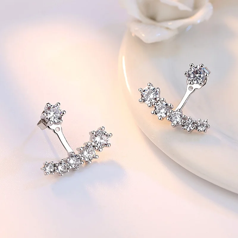 

100% 925 sterling silver fashion shiny zircon star ladies`stud earrings women jewelry female wedding gift wholesale cheap