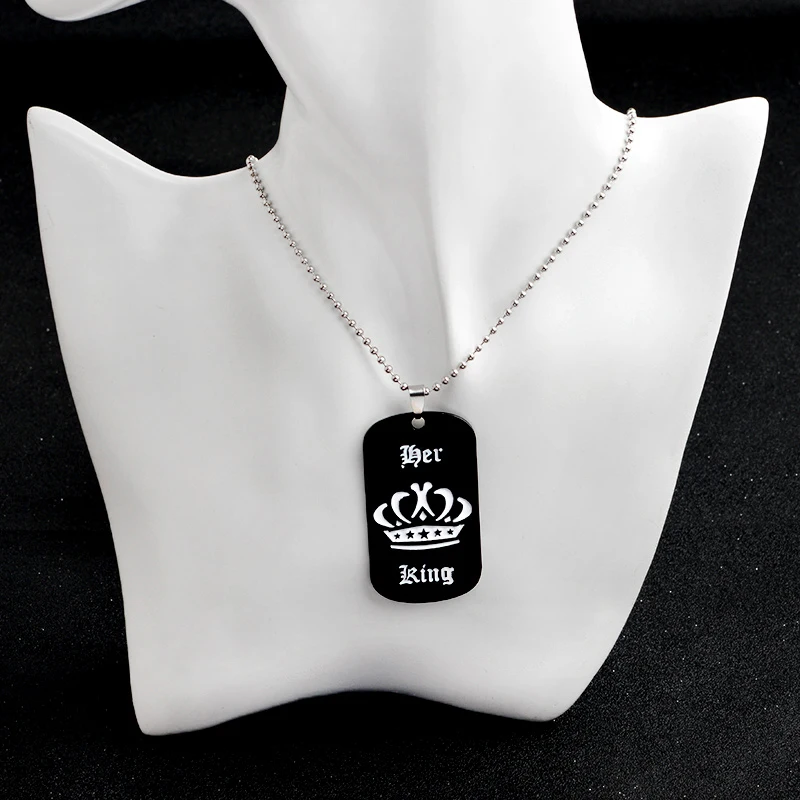 Jewelry popular her king his queen engraved letters black dog label necklace couple Valentine's Day gift wholesale images - 6