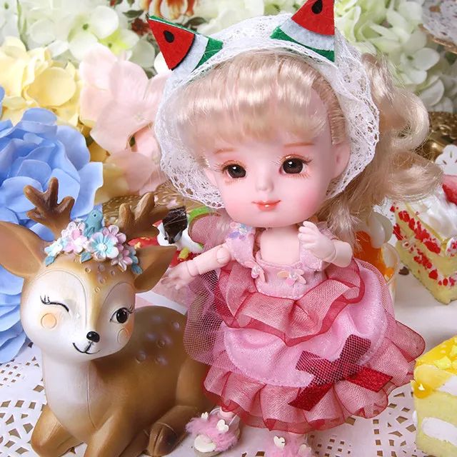 Watermelon 1/12 BJD кукла 26 шарнирное тело 14 см мини кукла серия DODO кукла с костюмом и обувью макияж и коробка в подарок OB11 - Цвет: Watermelon