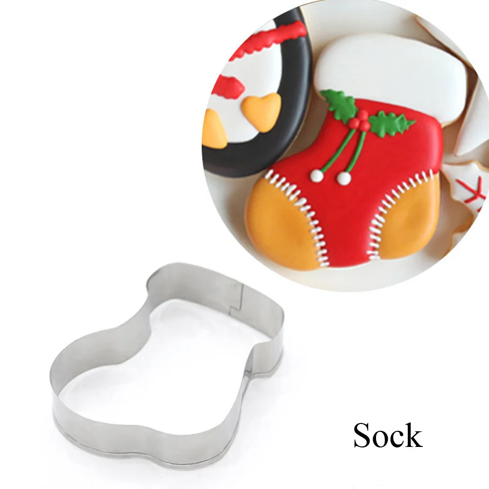 Sock 1 шт. различные рождественские формочки для печенья из нержавеющей стали формы для печенья инструмент для выпечки Xms тема Снежинка Санта Клаус лося форма для торта - Цвет: Sock