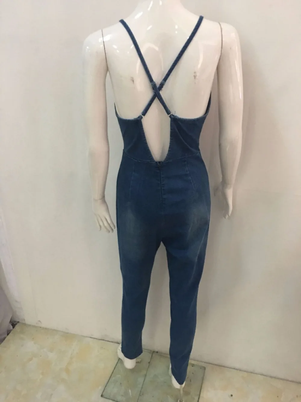 Пикантные женские джинсовые без рукавов с v-образным вырезом Slim Fit Клубная одежда