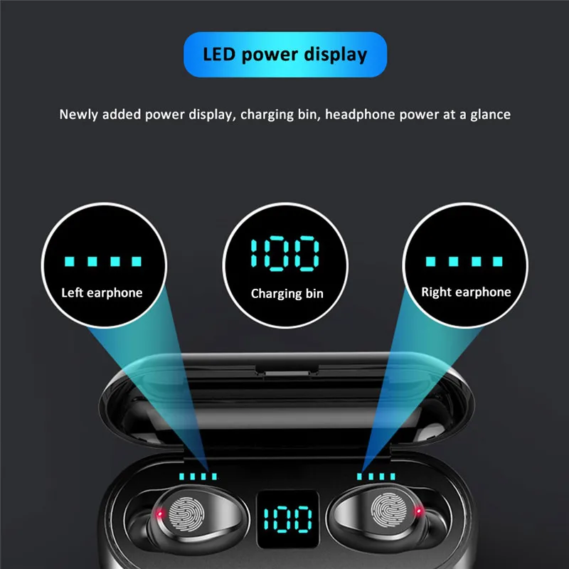 Беспроводные наушники F9 TWS Smart Touch, Bluetooth наушники 5,0, беспроводные наушники 8D, стерео гарнитура с зарядным устройством 2000 мАч
