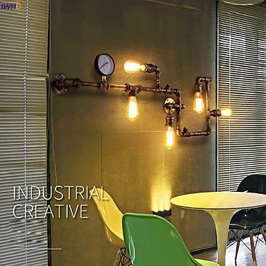 

IWHD Style Loft Industrial Vintage Wall Lamp Restaurant Home Lighting Retro Water Pipe Wall Lights Fixtures Applique Murale