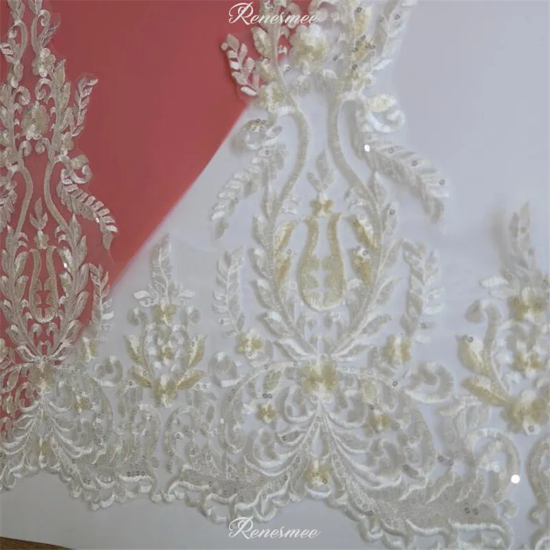 3Yards Ivory mix Champagne Sequins Wide Polyester Embroidery Lace Trim for Bridal Wedding Gown Tail Costume Design 52cm SX307 | Дом и сад