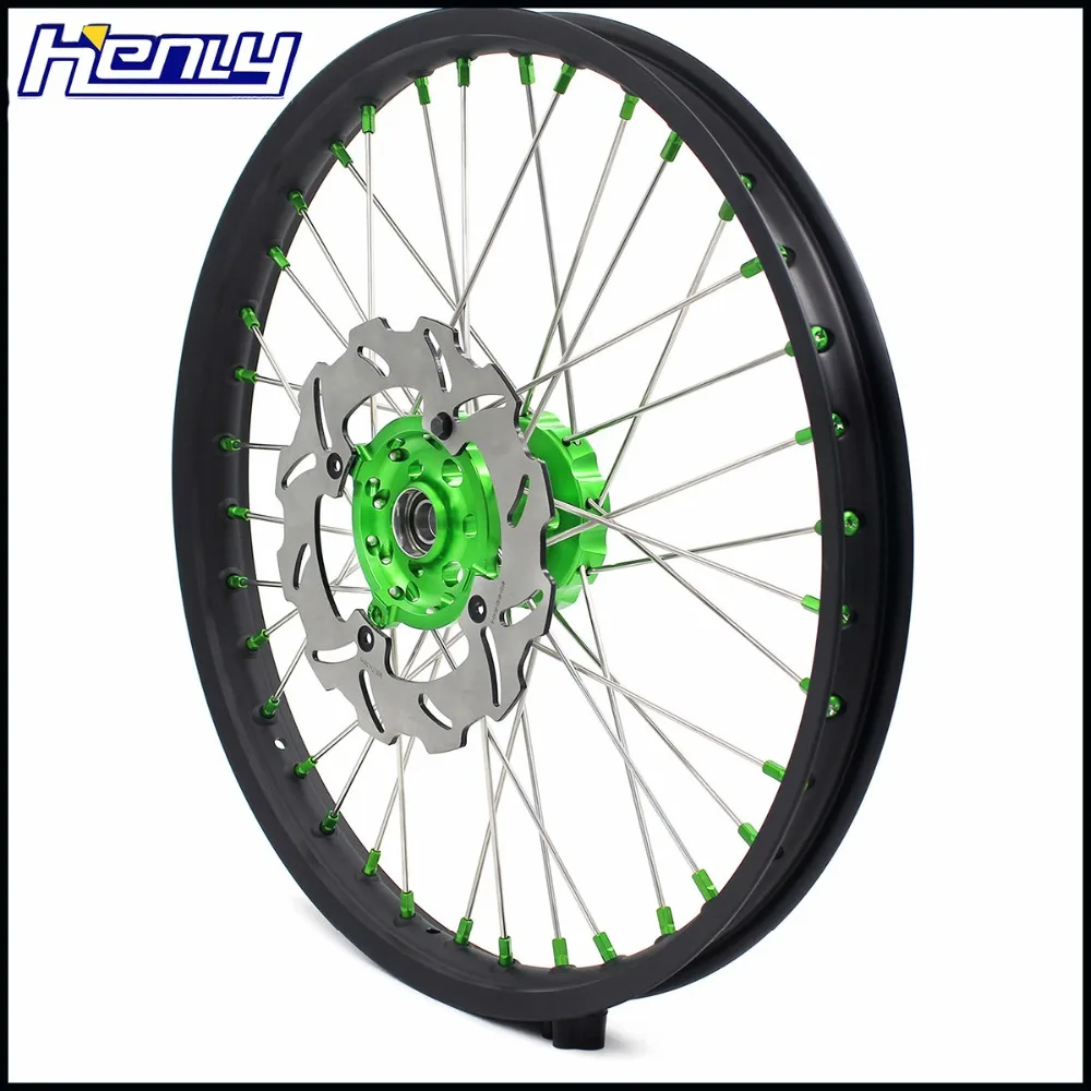 21/19 MX полный мотоцикл колеса диски набор для KAWASAKI KX250F 2006- KX450F 2006- зеленый ниппель Spocket