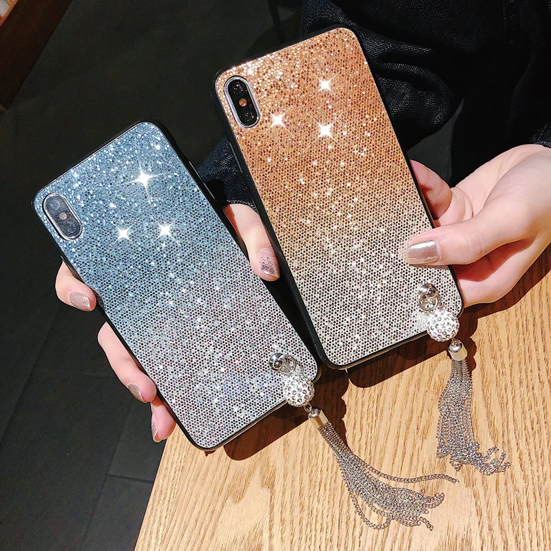 Glitter Pendant Case for iPhone XS Max 7plus 7 8 Plus Gradient Bling Cover For XR X 6 6s Cases Coque |
