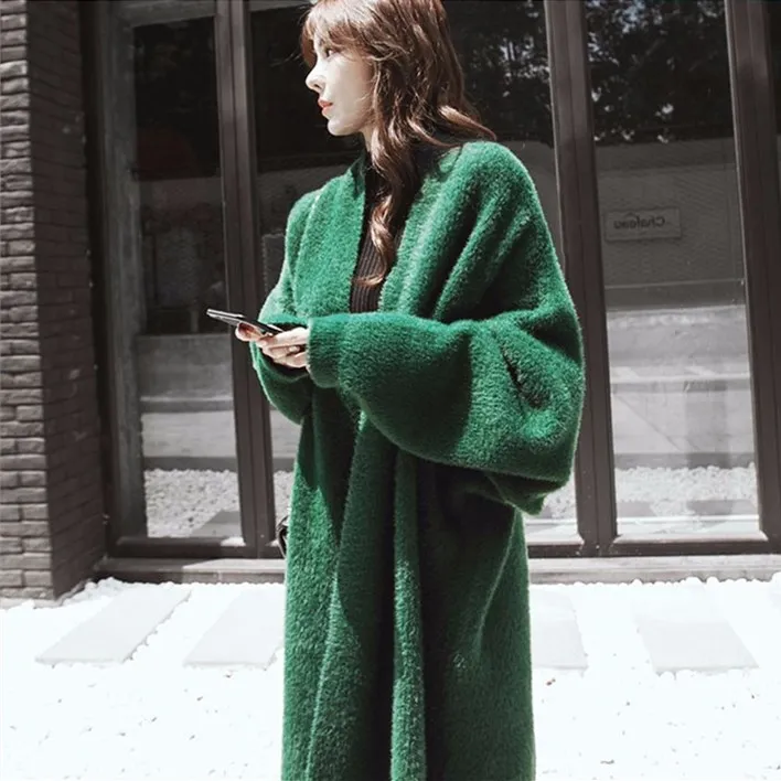 Autumn Winter New Women Faux Sweater Long Cardigan 2018 Batwing Sleeve Knitted Coats Loose Mink Cashmere Outwear |
