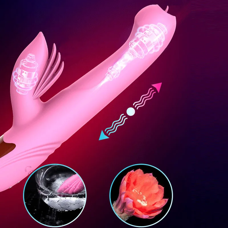 HISO язык Телескопический двойной стержень кролик вибратор мягкий силиконовый