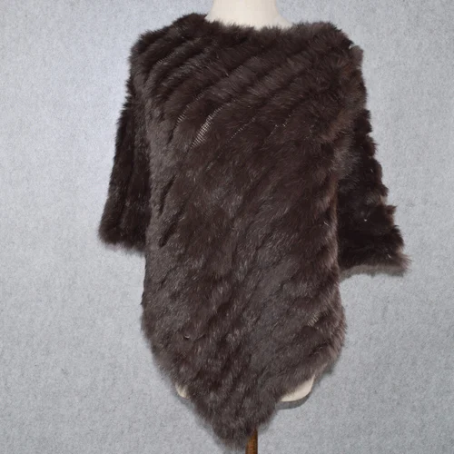 dark brown Модные вечерние женские шаль из натурального кроличьего меха, натуральный вязаный шарф пончо из натурального кроличьего меха, осенне-зимний меховой Палантин из кроличьего меха - Цвет: dark brown