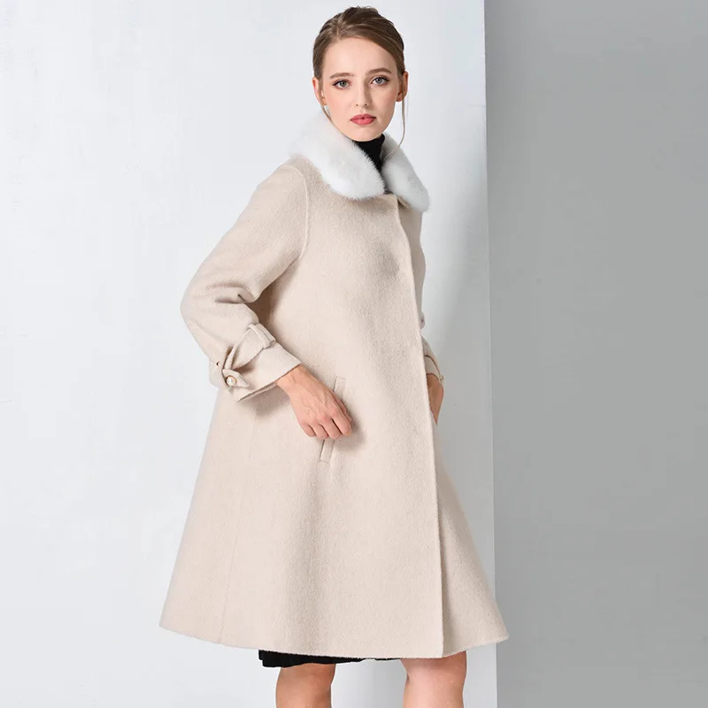 2018 зимнее женское пальто шерстяное с отворотом двустороннее кашемировое
