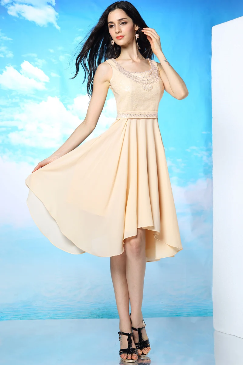 Dorisqueen New Design Sweet A-Line Short Boat Neck Beaded Lace Champagne Prom Dresses 2014 Cocktail Dress FastShipping6083 | Свадьбы и