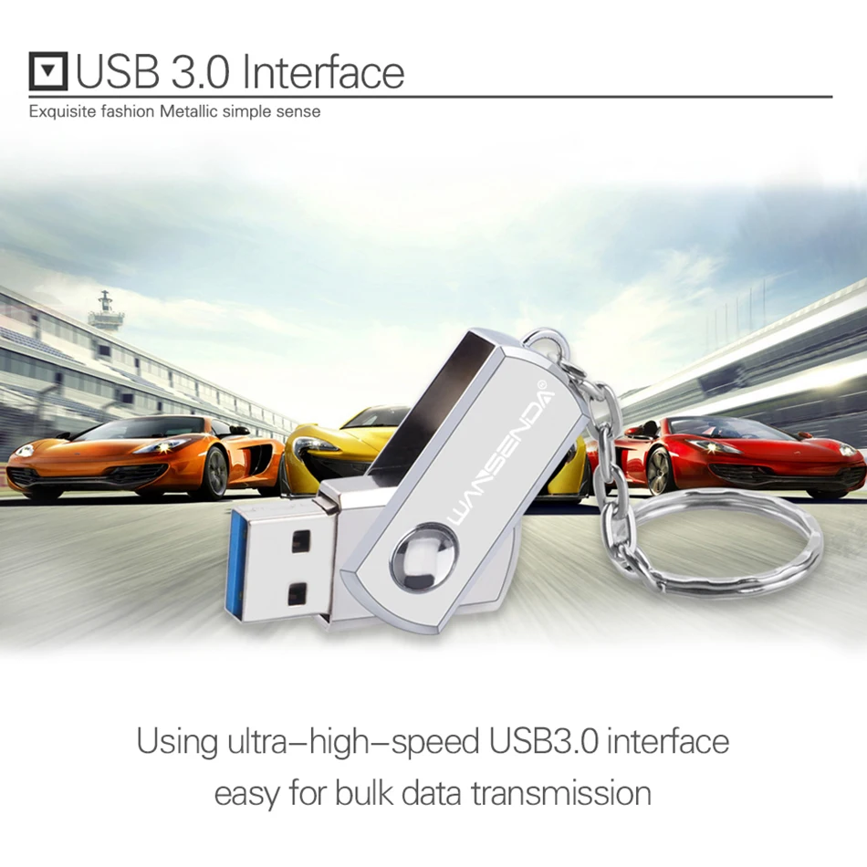 Wansenda USB 3 0 флеш накопитель из нержавеющей стали с цепочкой для ключей 256 ГБ 128 Гб 64 32