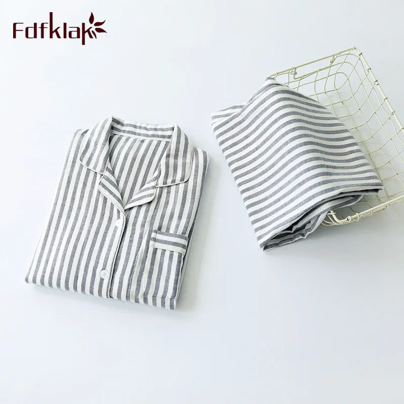 

Fdfklak pyjama femme cotton spring autumn sleepwear set pijamas women loose nightwear pijama striped long sleeve pajamas sets