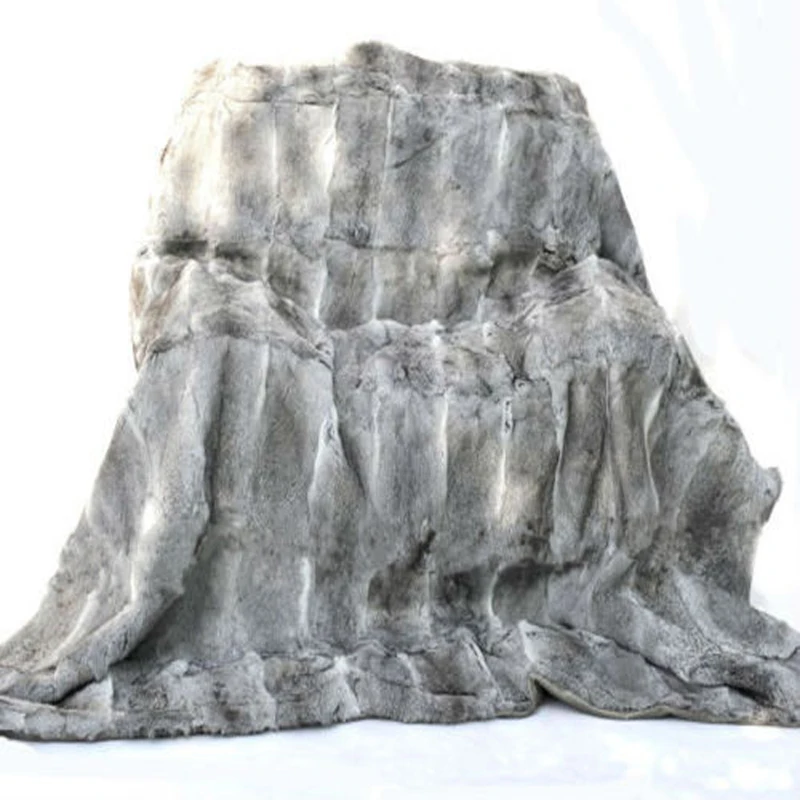 Manta de piel de conejo Natural, manta de piel aut&eacute;ntica, alfombra de piel de conejo, decoraci&oacute;n para el hogar, sala de estar-4