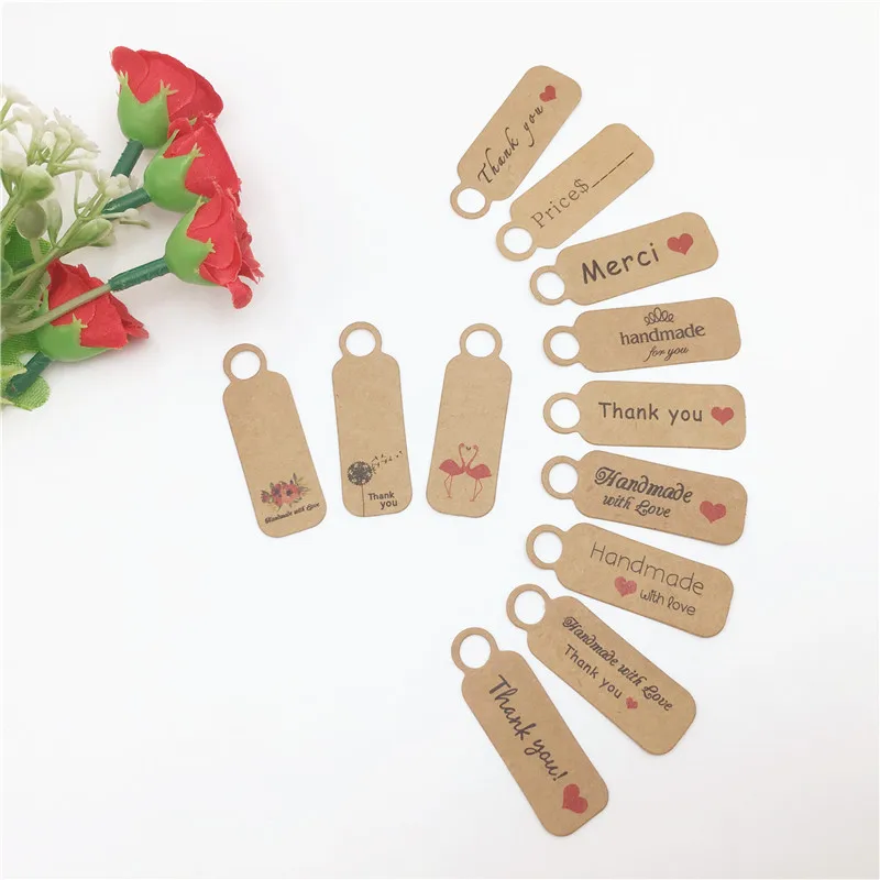 

300Pcs 4.5x1.5cm Small Kraft Paper Decor Wrapping Hang Labels Thank You Love Gift Tag Card Craft Price Hang Tags