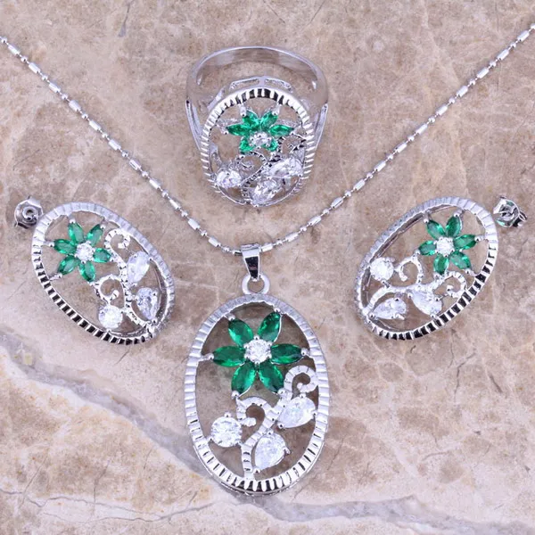 Комплект из кольца и серёг с фианитом 6 / 7 8 9 10 дюймов|silver jewelry set|jewelry setsearring pendant |