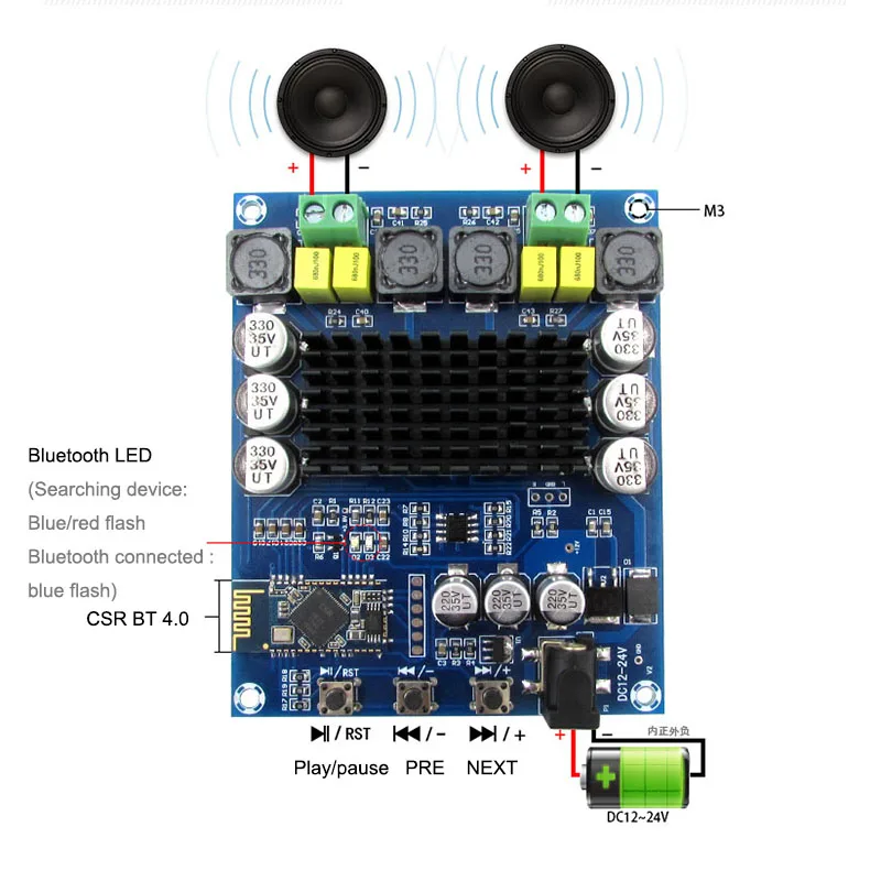 Плата усилителя TPA3116D2 Bluetooth 4 0 двухканальная 100 Вт + 12 24 В постоянного