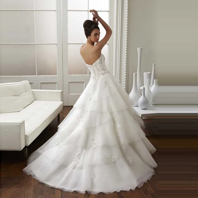 2016 Latest Arrivals Organza Sweetheart Appliques Sequins Court Train Plus Size Formal Women Wedding Dress Beautiful Bridal Gown | Свадьбы и