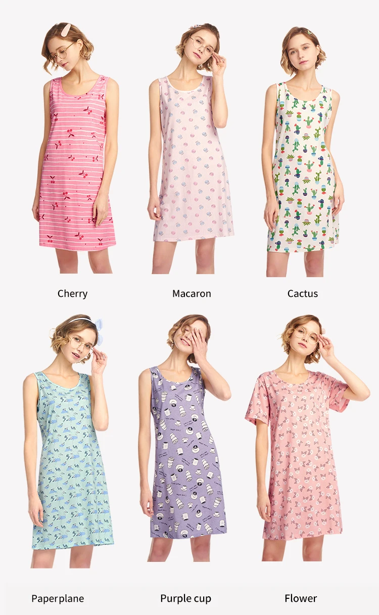 THREEGUN женская ночная сорочка сексуальные сорочки женская ночная рубашка из хлопка с принтом модные бретели для девочек милый цветочный Повседневный топик