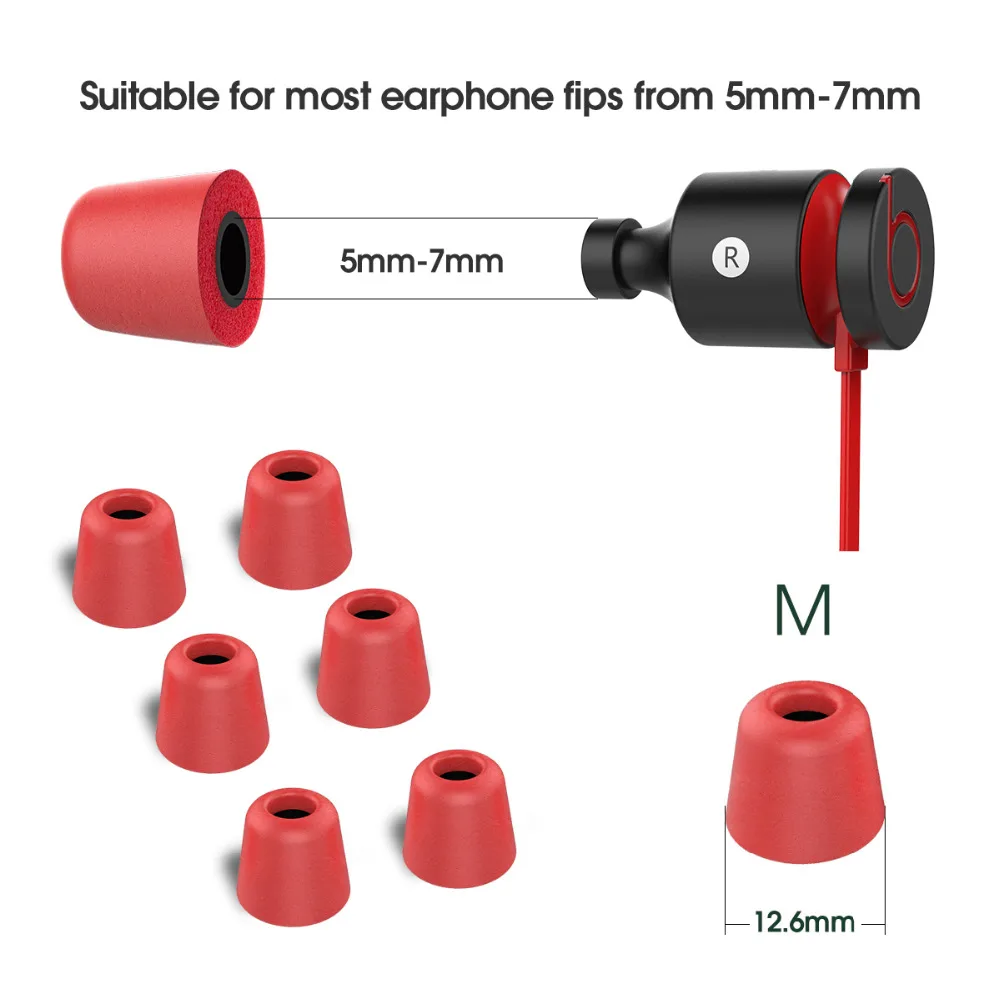 New Bee 6 Pairs Replacement Earphone Tips Noise Isolation Red Memory Foam Headset Pads Earpiece Earbuds for In Ear - купить по