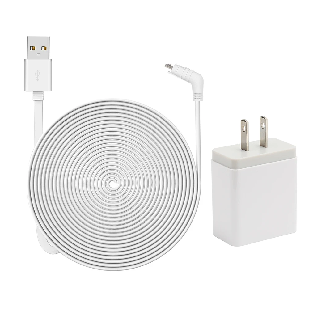 US Plug 6 м/20 футов зарядный кабель питания подходит для Arlo Pro, Arlo Pro 2, Arlo GO плоский кабель Micro USB кабель для зарядки/шнур питания с вилкой - Цвет: US Plug