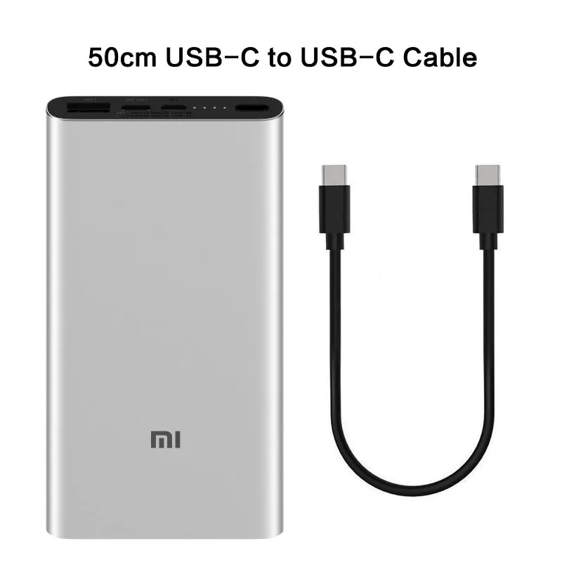 Silver type-c to c Xiao mi PD power Bank 3 10000 мАч usb type C QC3.0 Быстрая зарядка mi power bank 10000 портативное зарядное устройство повербанк - Цвет: Silver type-c to c